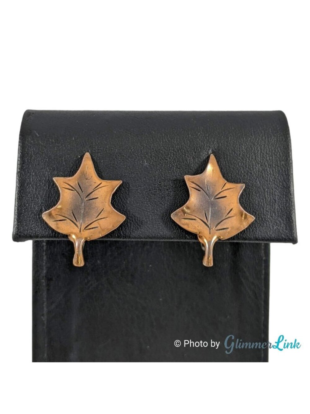 Vintage Stuart NYE Copper Sterling Silver Leaf Screw Back Earrings
